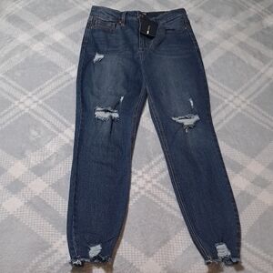 Fashion Nova Dark Wash Distressed Boyfriend Jeans